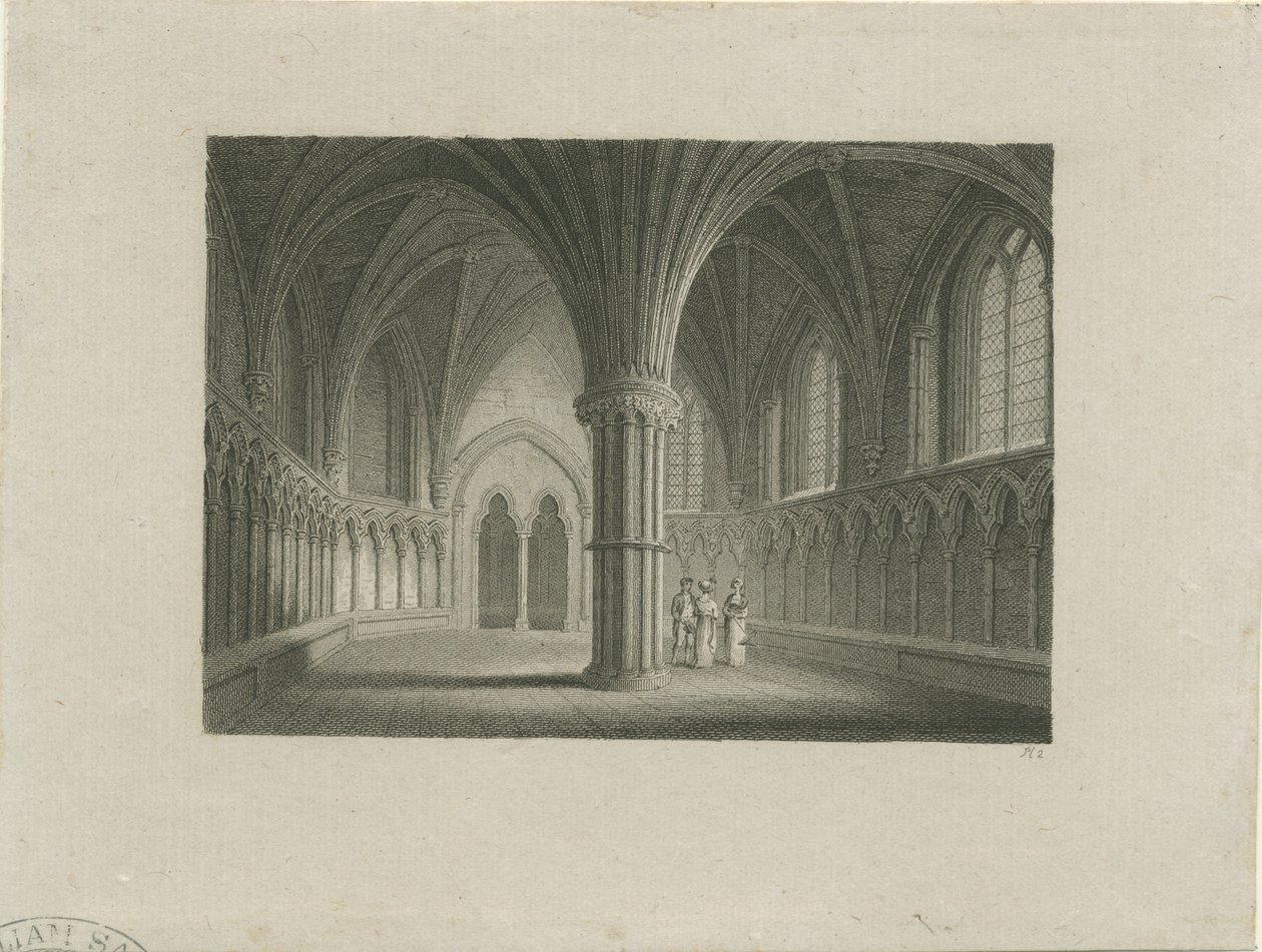 Interiør af Lichfield Cathedral - Chapter House: stålgravering, nd [c 1815] (tryk) af James Storer