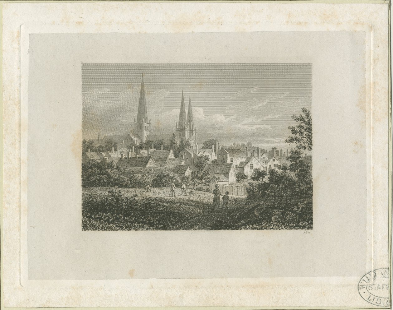 Lichfield Cathedral - North North West view (fjern): gravering, nd [c 1816] (print) af James Storer