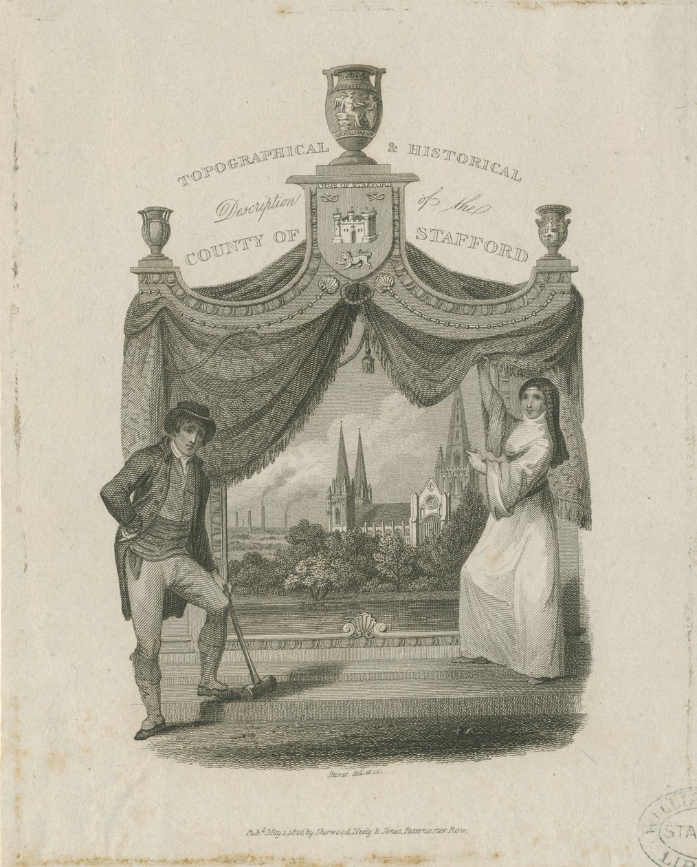 Lichfield Cathedral - South West View: gravering, og [c 1820] af James Storer