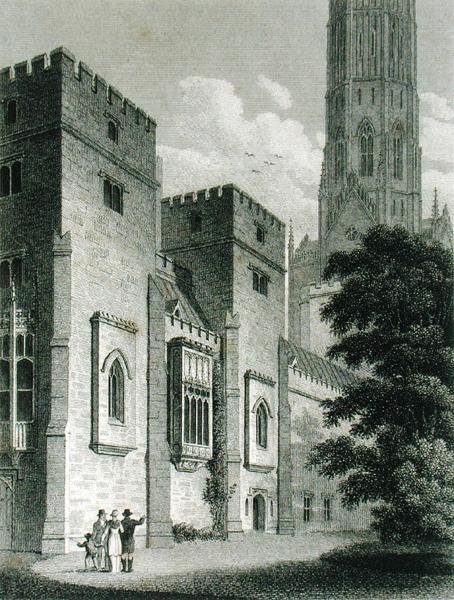 Sydøstlig udsigt over Fonthill Abbey, offentliggjort i 1812 (stik) af James Storer