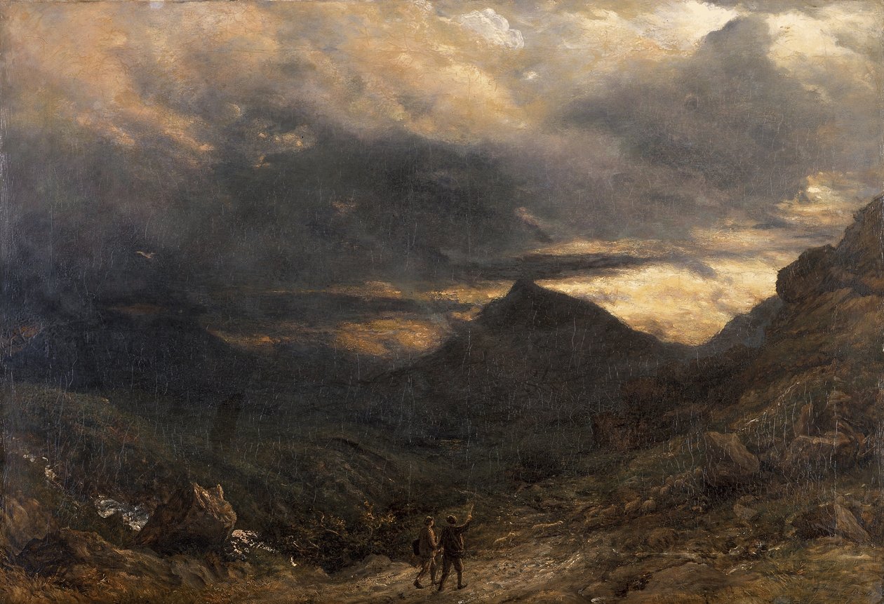 Udsigt over Snowdon (olie på panel) af James Thomas Linnell