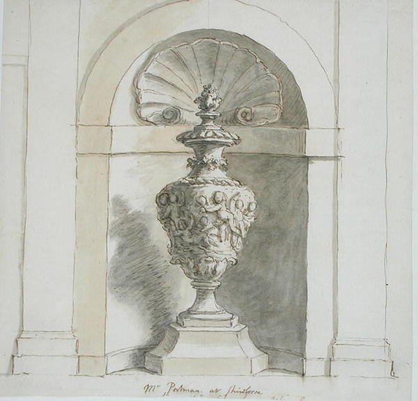 En niche for Mr Portmans House i Sherborne (pen, blæk og brun vask på papir) af James Thornhill
