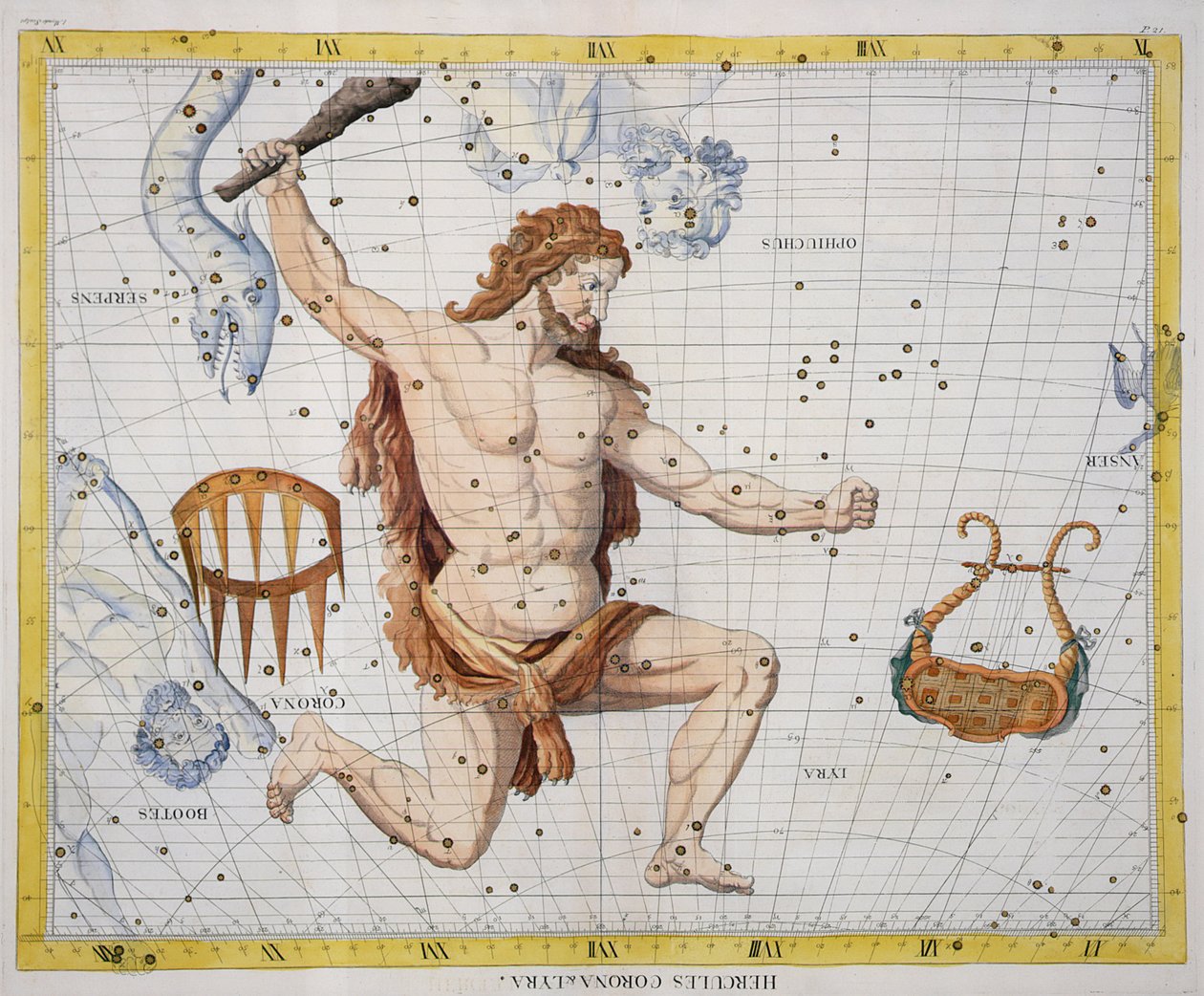 Constellation of Hercules with Corona and Lyra, plade 21 fra 
