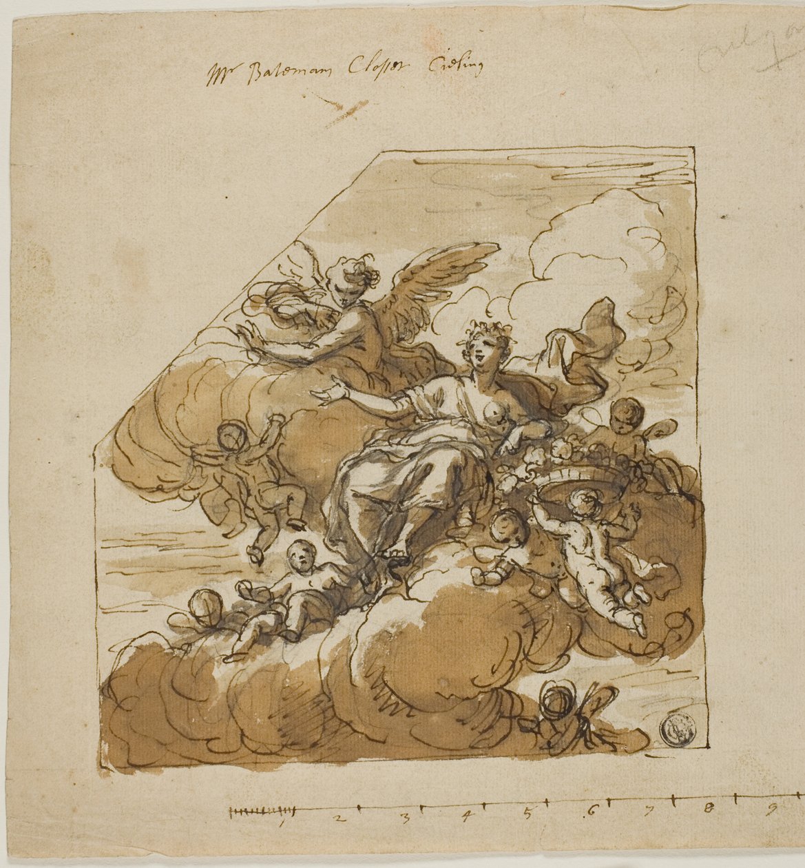 Flora Design for Closet Ceiling (venstre) og Statue of Apollo Design for Blank Niche (højre), for Bateman House, London af James Thornhill