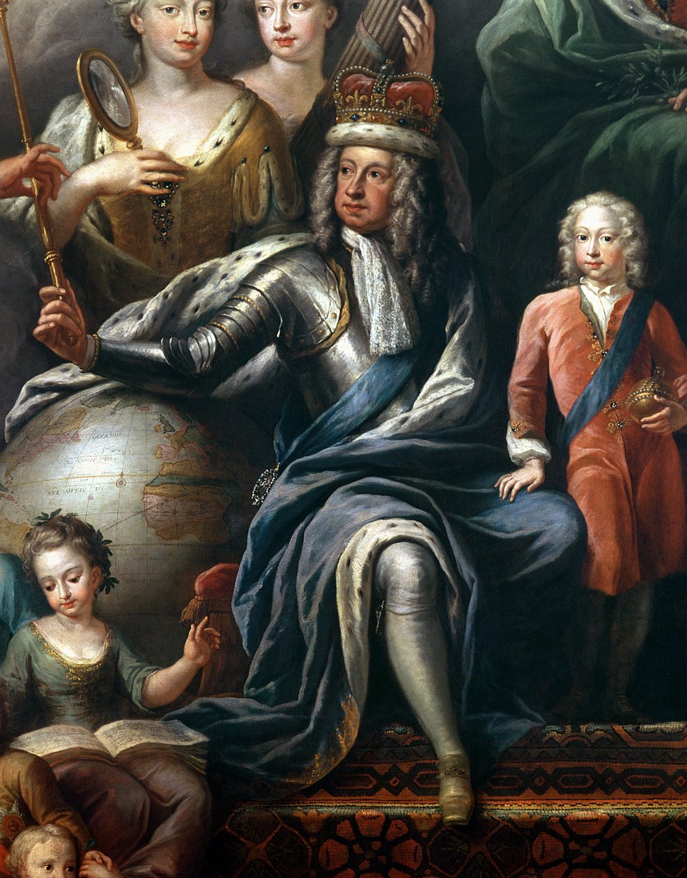 George I og hans barnebarn, prins Frederick, detaljer fra den malede sal af James Thornhill