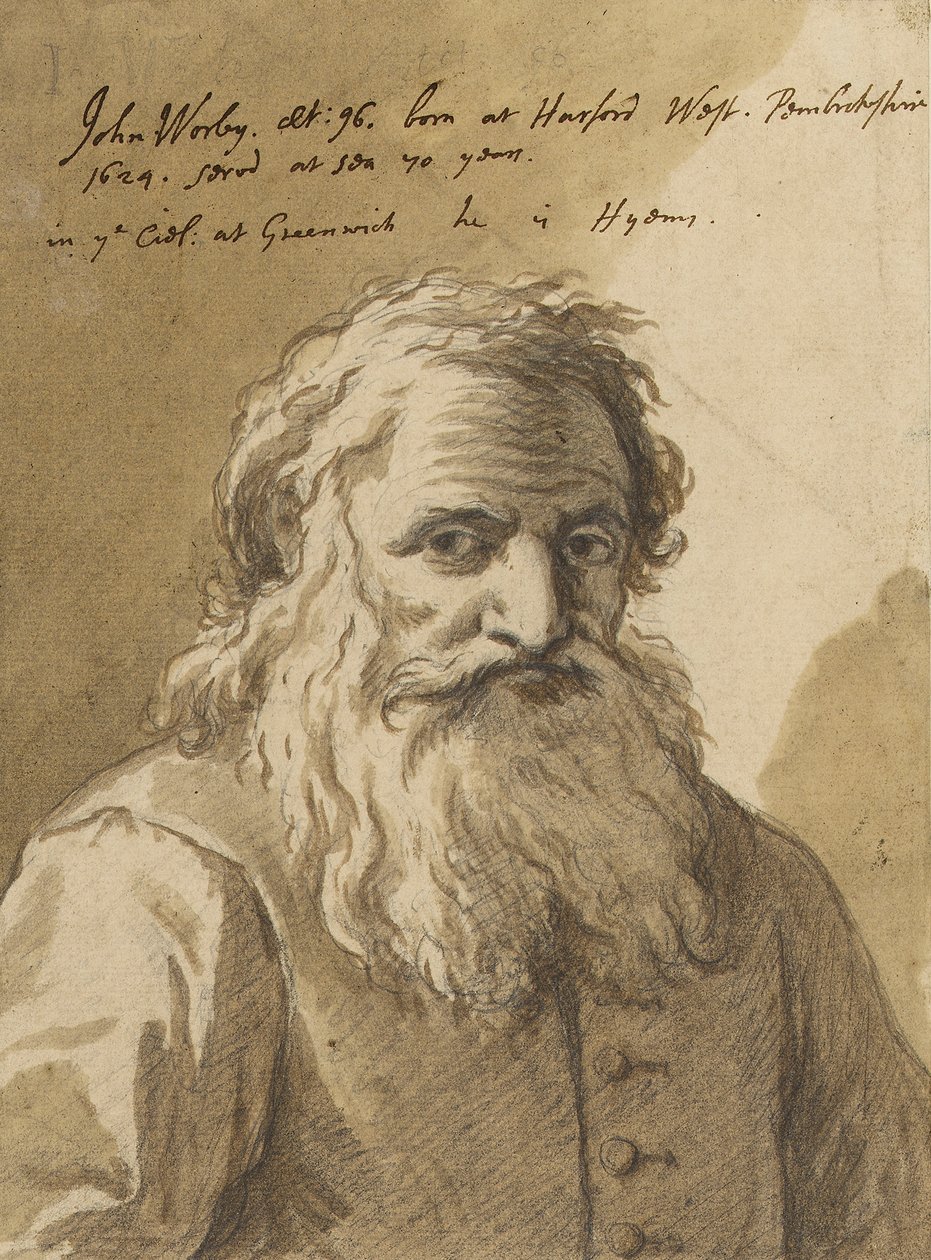 John Worley (1624-1721), ca. 1720 (grafit, vask, brun) af James Thornhill