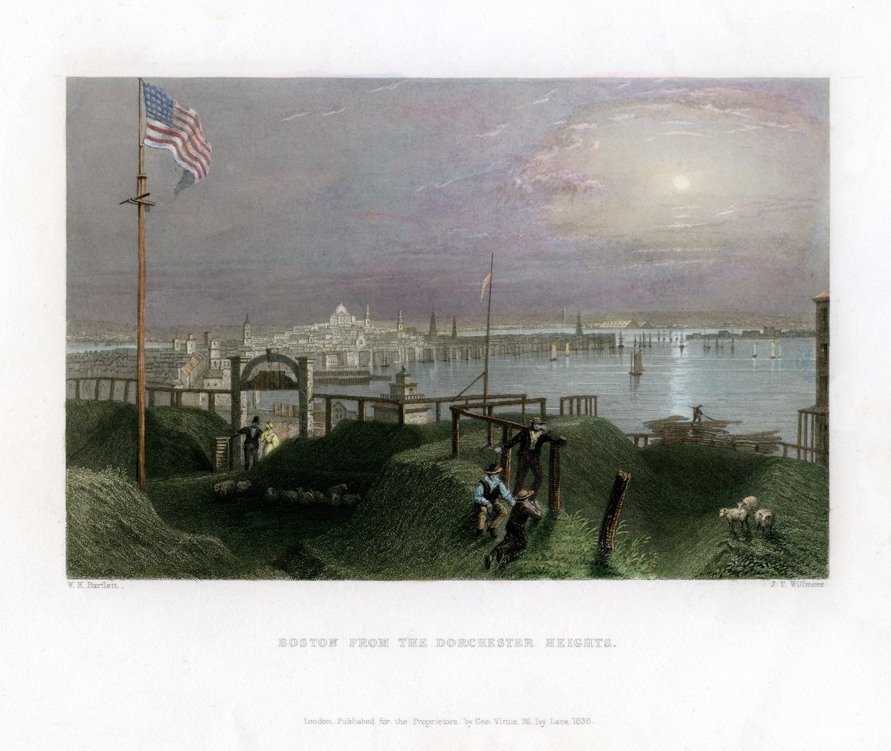 Boston set fra Dorchester Heights, USA, 1838. af James Tibbitts Willmore