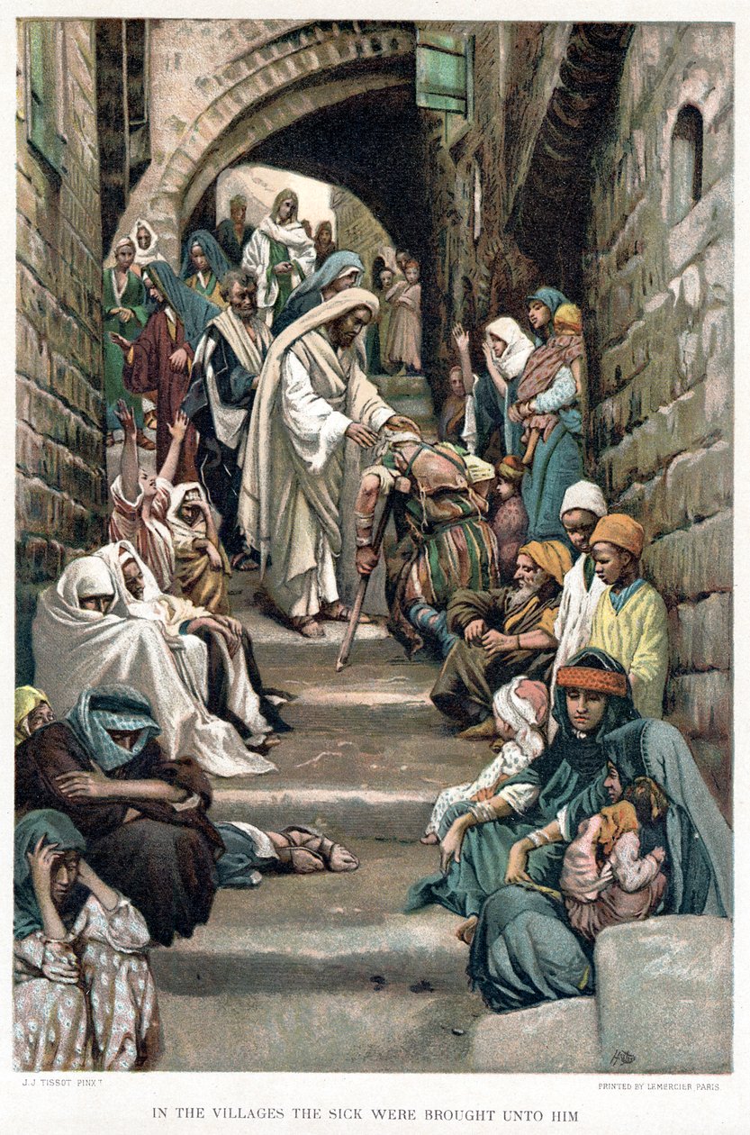 Kristus helbredte de syge bragt til ham i landsbyerne, ca. 1890 af James Tissot