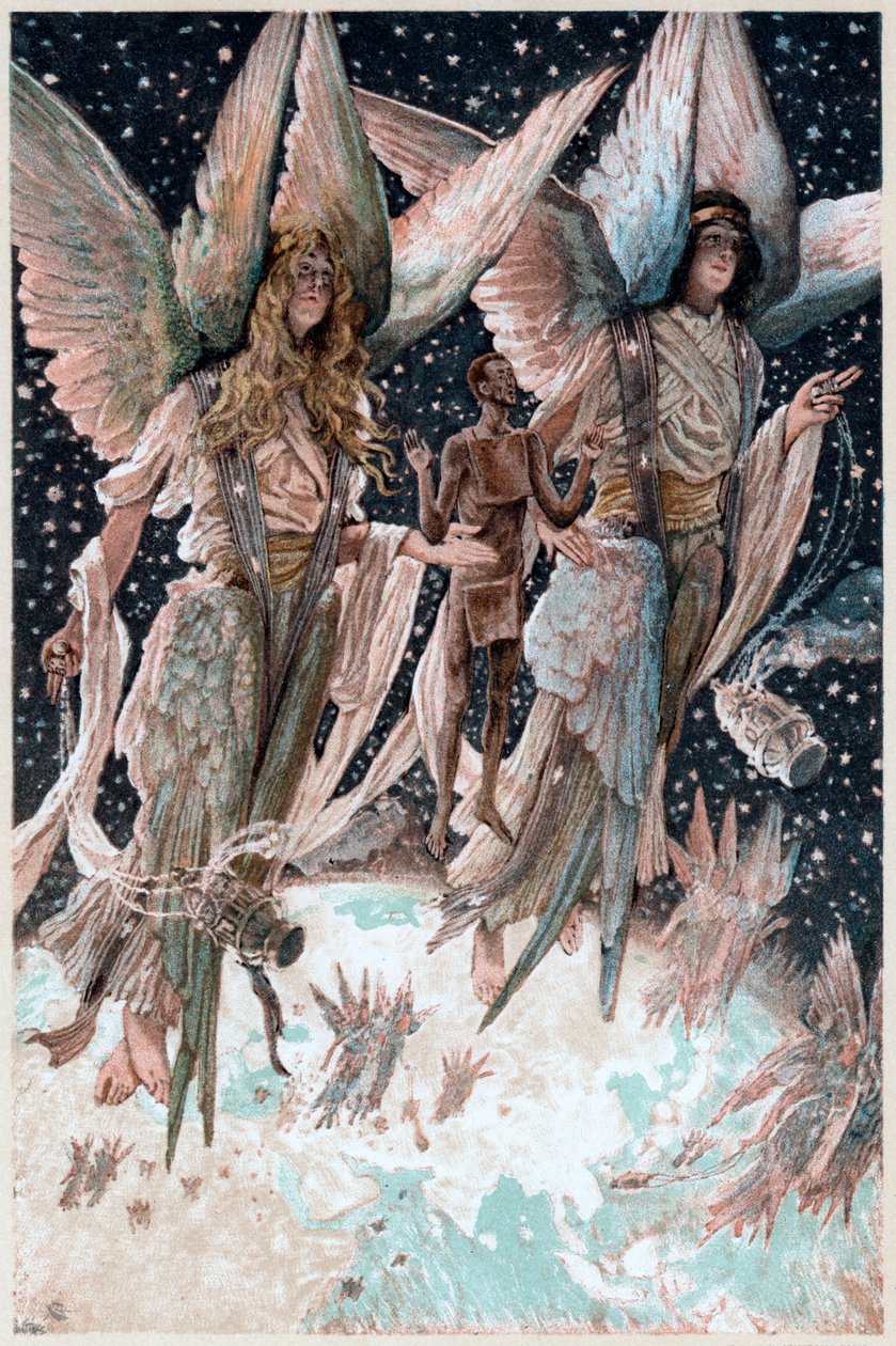 Den angrende tyvs sjæl båret ind i paradiset af engle med brændende røgelseskar, 1897 af James Tissot