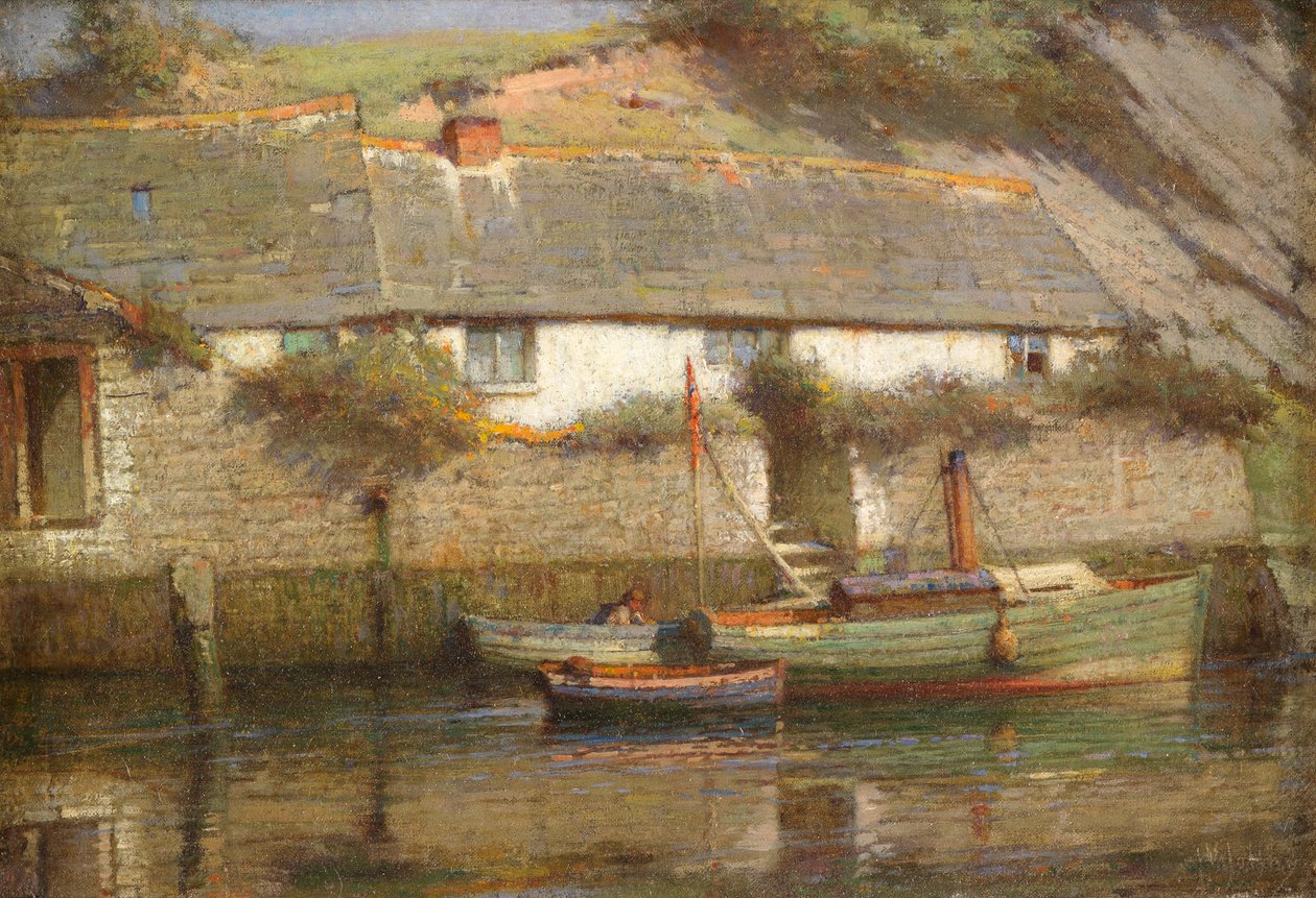 A Riverside Cottage (olie på lærred) af James Valentine Jelley