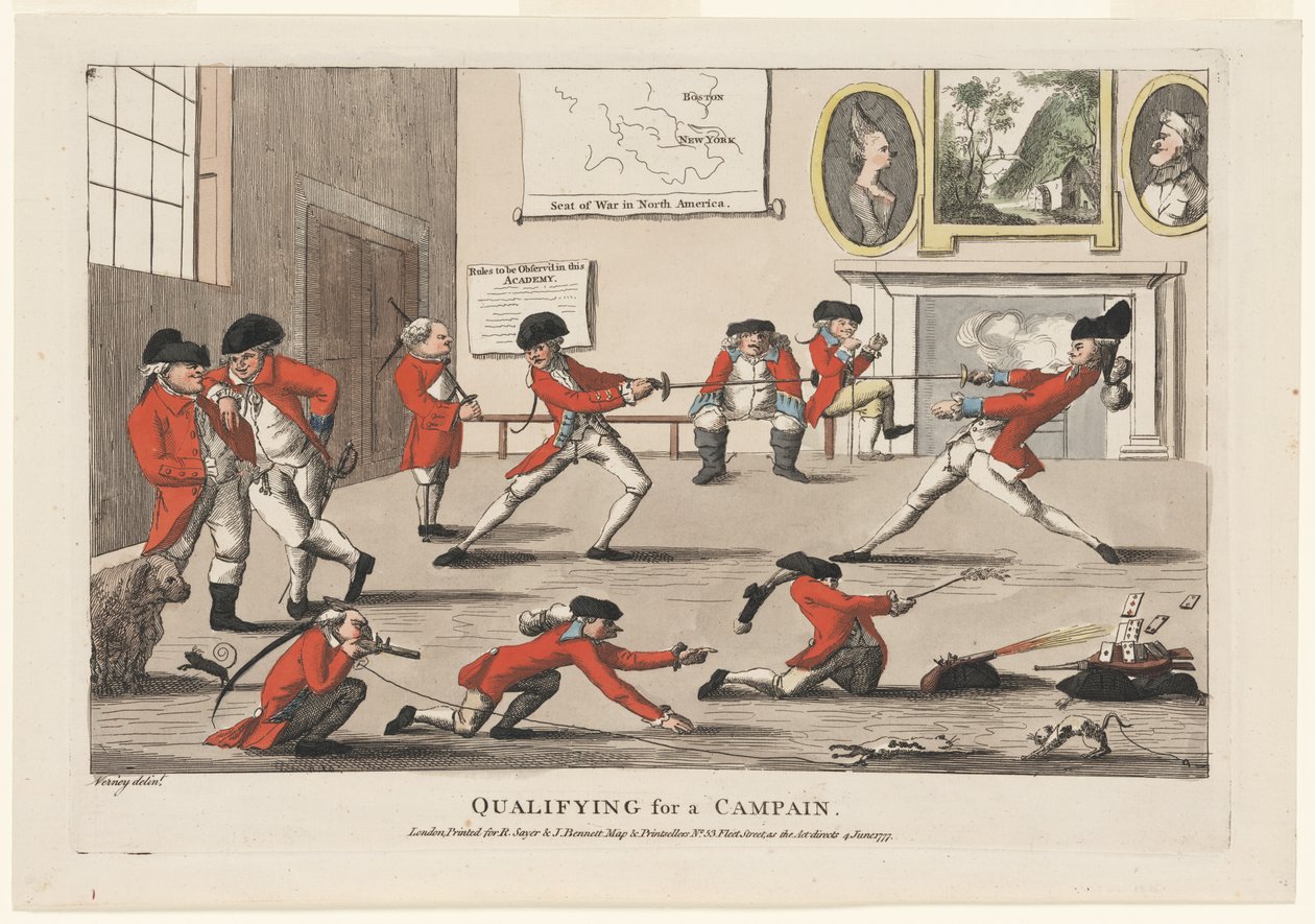 Kvalificering til en kampagne, pub. 1777 (håndkoloreret gravering) af James Verney