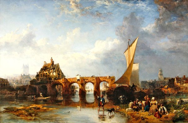 Pont des Treilles ved floden Maine ved Angers af James Vivien de Fleury