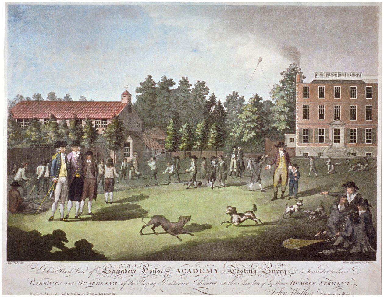 Set bagfra af Salvadore House Academy, Tooting, Wandsworth, London, 1787 af James Walker
