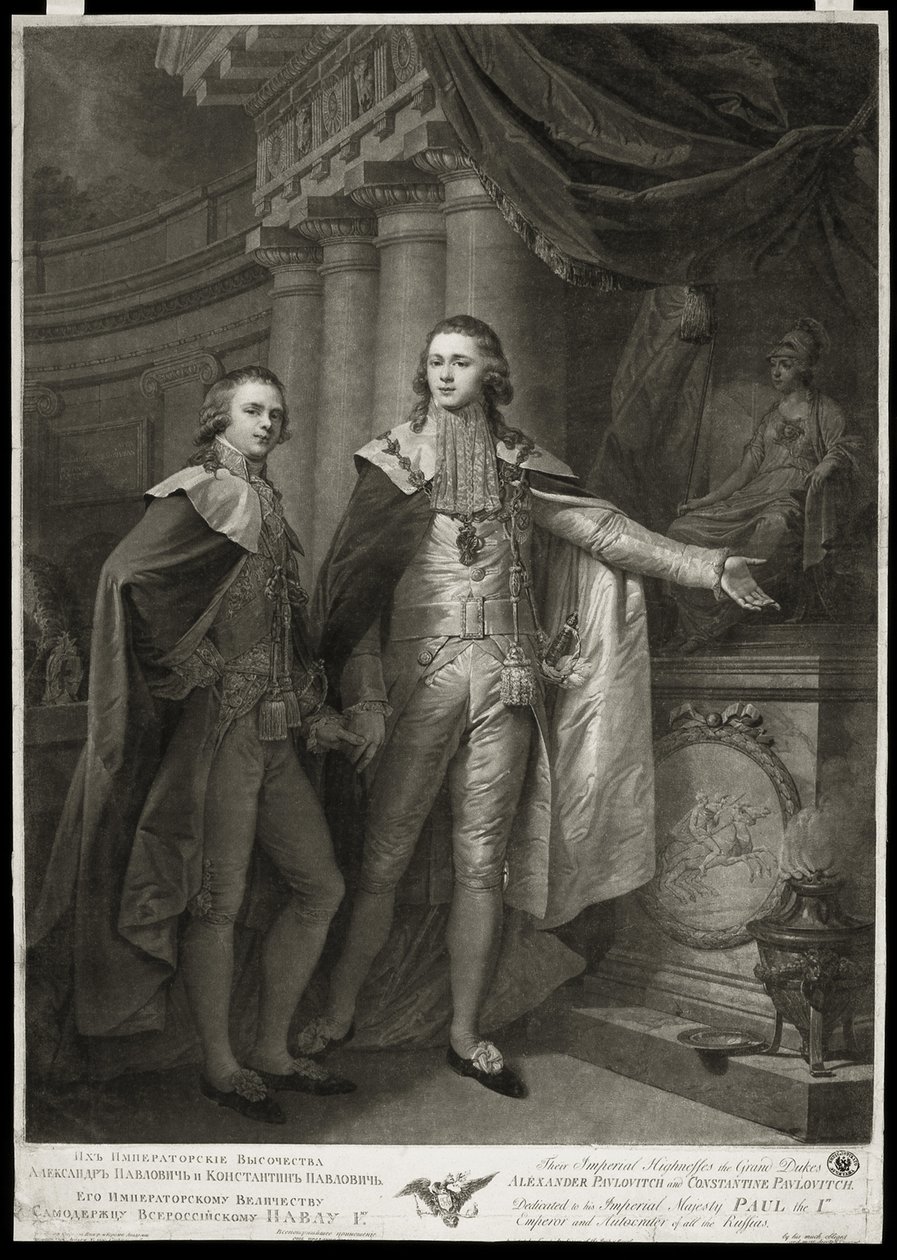 Portræt af storhertugerne Alexander Pavlovich og Konstantin Pavlovich af Rusland, 1797 af James Walker