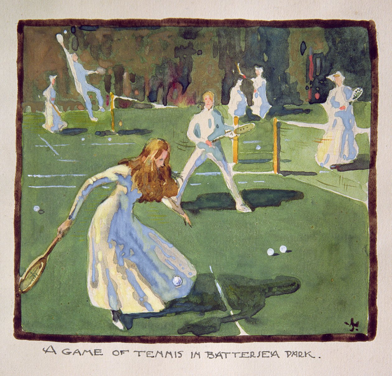 Et spil tennis i Battersea Park (wc på papir) af James Wallace