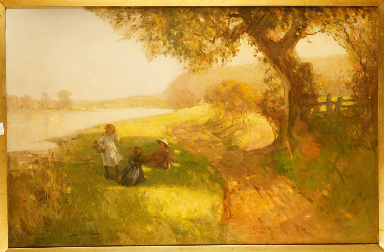 Sommerdag - Børn på bredden af Tweed, 1907 af James Wallace