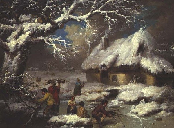 Figurer samler bøsser i et vinterlandskab af James Ward
