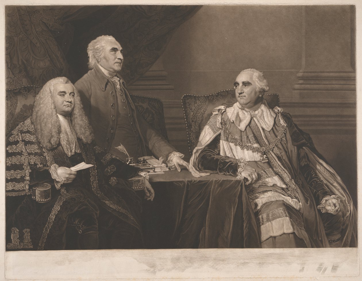 John Dunning, 1. baron Ashburton, med oberst Isaac Barre og William Petty, 2. jarl af Shelburne, markis af Lansdowne af James Ward