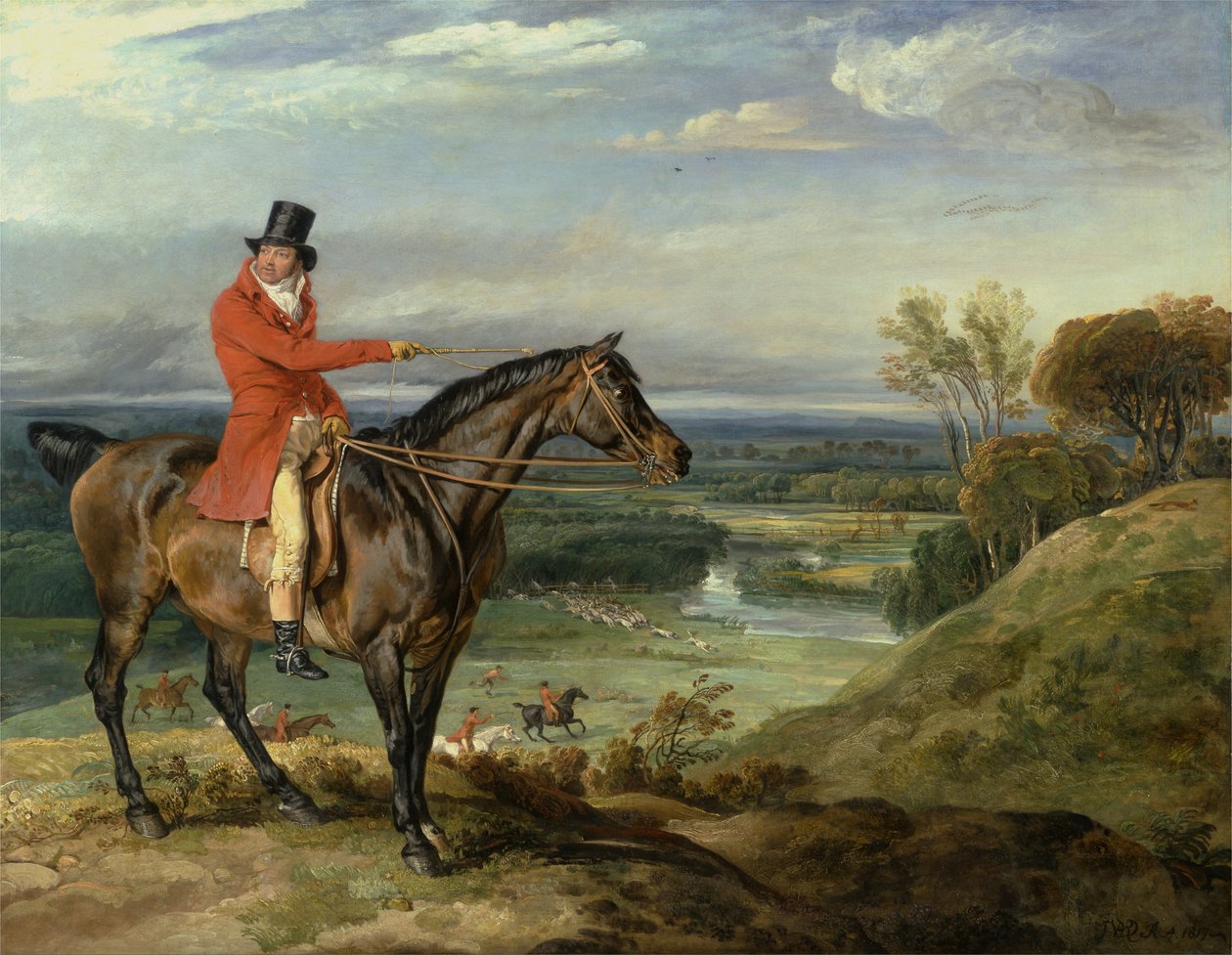 John Levett på jagt i Wychnor, Staffordshire [alternativ titel: Theophilus Levett og en favoritjæger) af James Ward