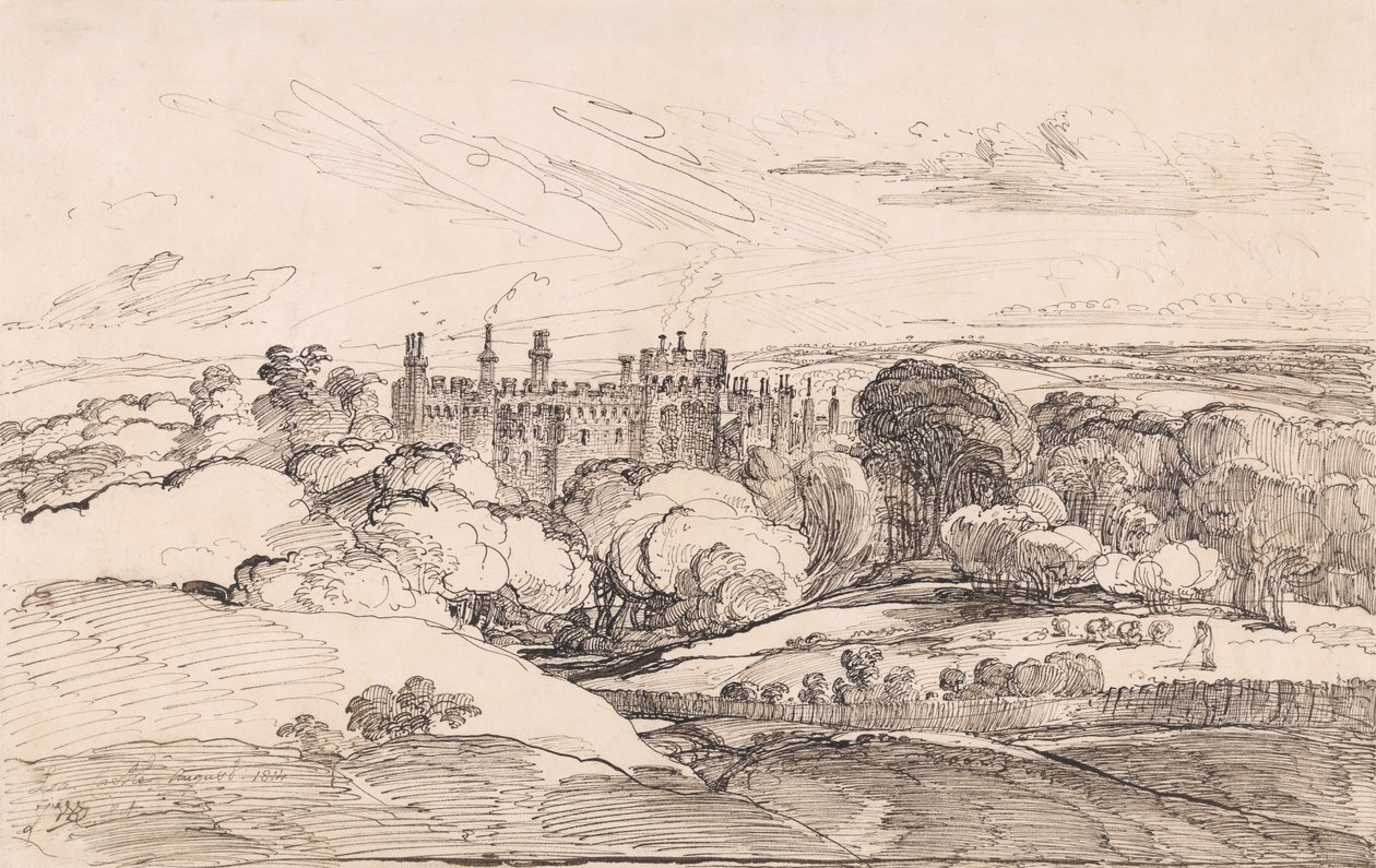 Lea Castle fra oven skoven, 1814 (pen og sort blæk på papir) af James Ward