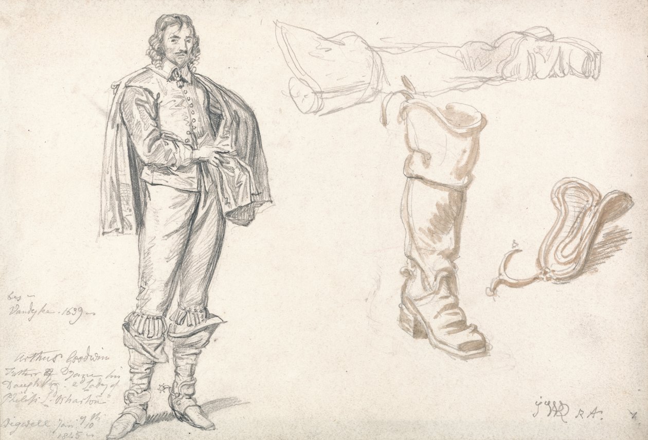 Studier af en stående figur og en støvle, 1825 (grafit- og sepiavask på papir) af James Ward