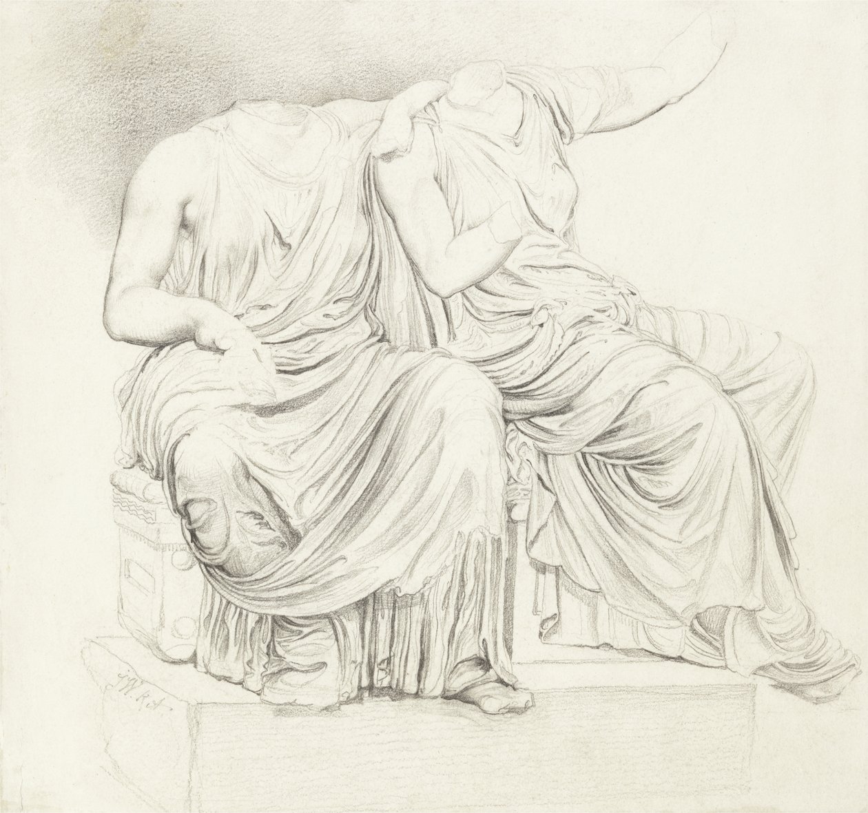 Studie af to hovedløse klassiske statuer (blyant på papir) af James Ward