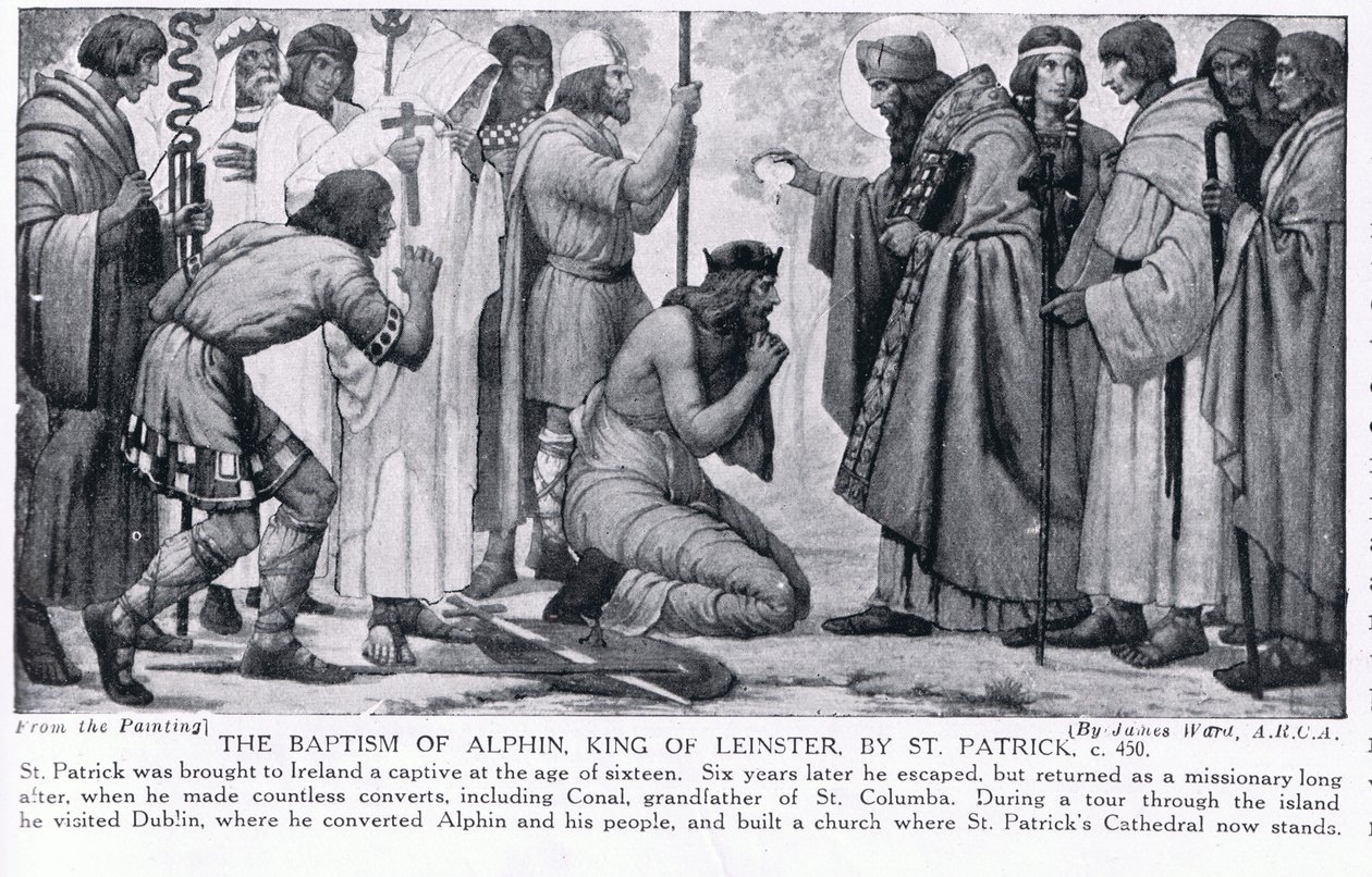 The Baptism of Alphin, King of Leinster, af St. Patrick, illustration fra 