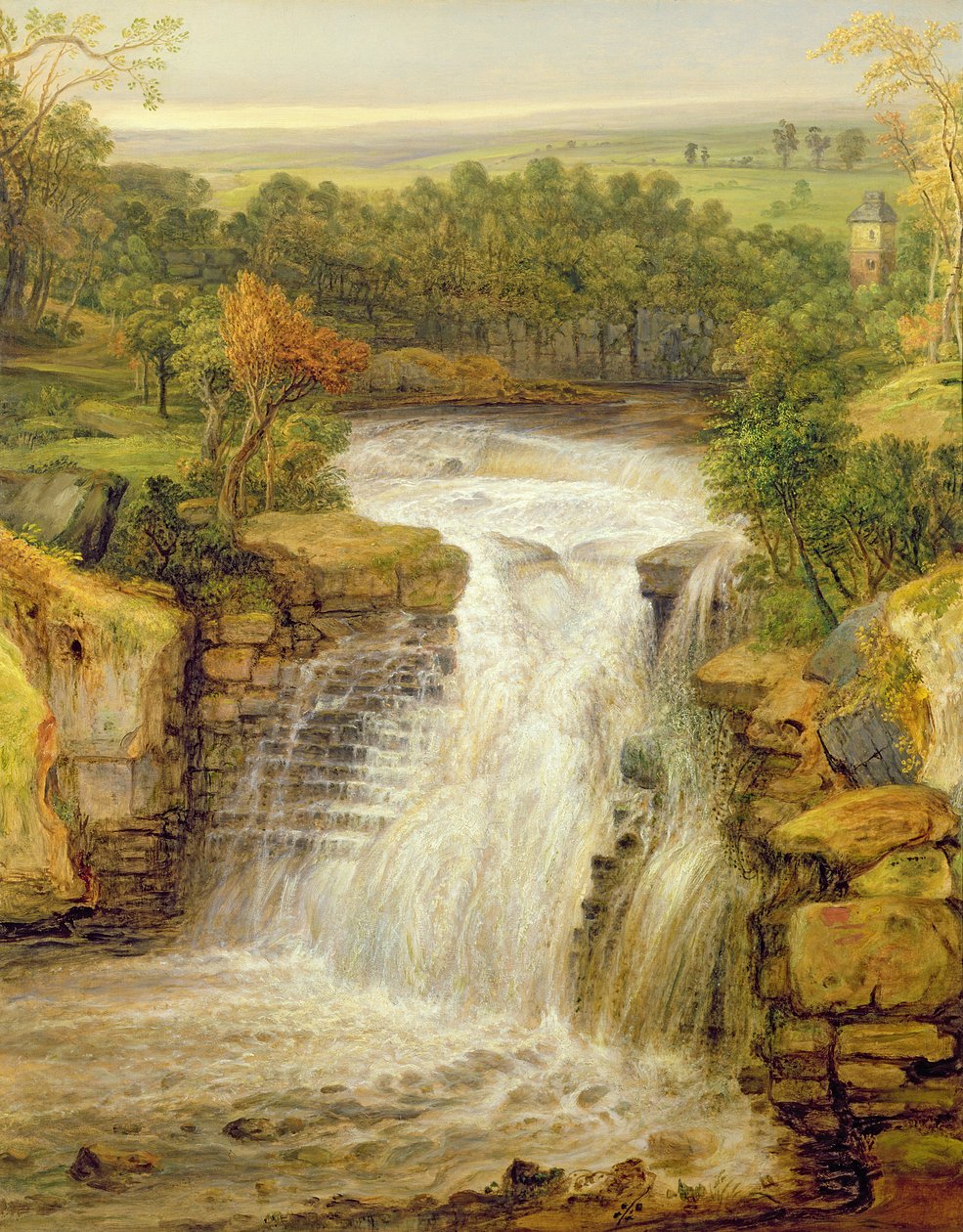 The Falls of the Clyde efter en oversvømmelse, 1852 af James Ward