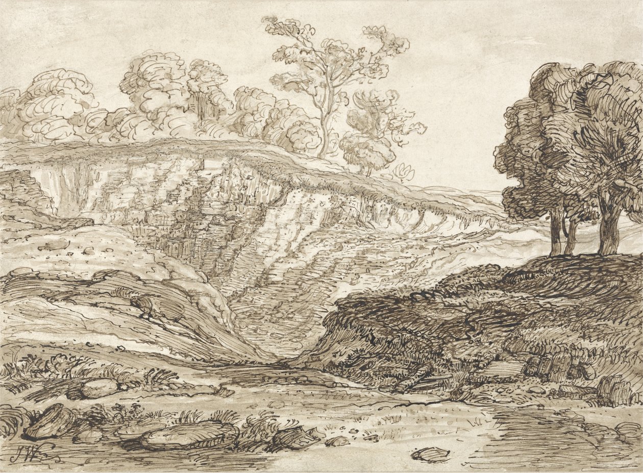 The Quarry (pen & brunt blæk med brun vask på papir) af James Ward