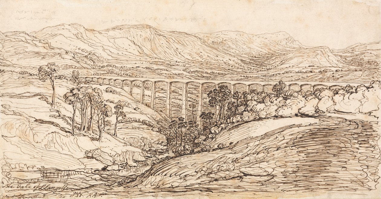 The Vale of Llangollen (pen & brunt blæk på papir) af James Ward