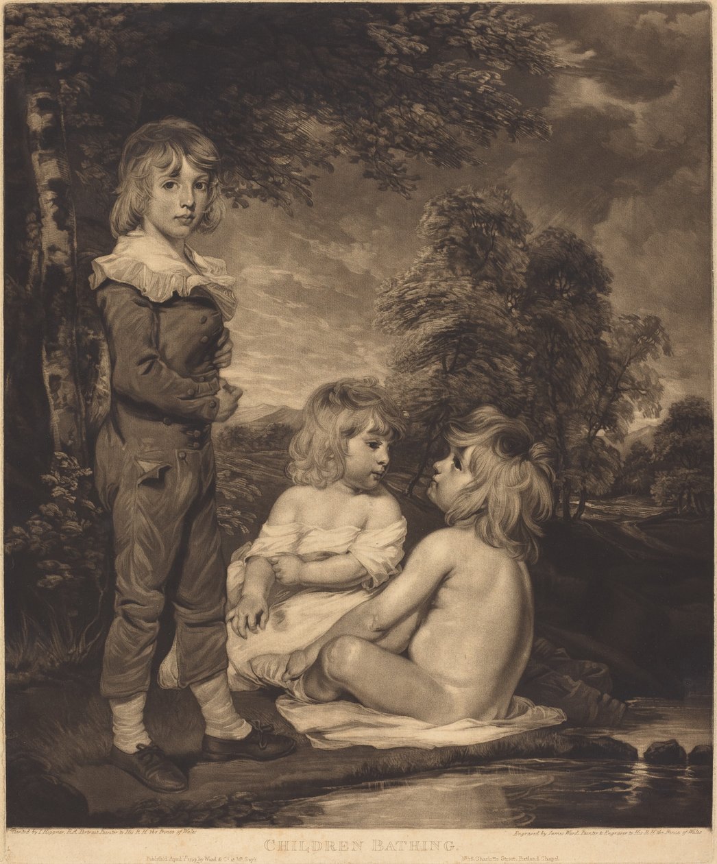Børn, der bader (The Hoppner Children) af James Ward after John Hoppner