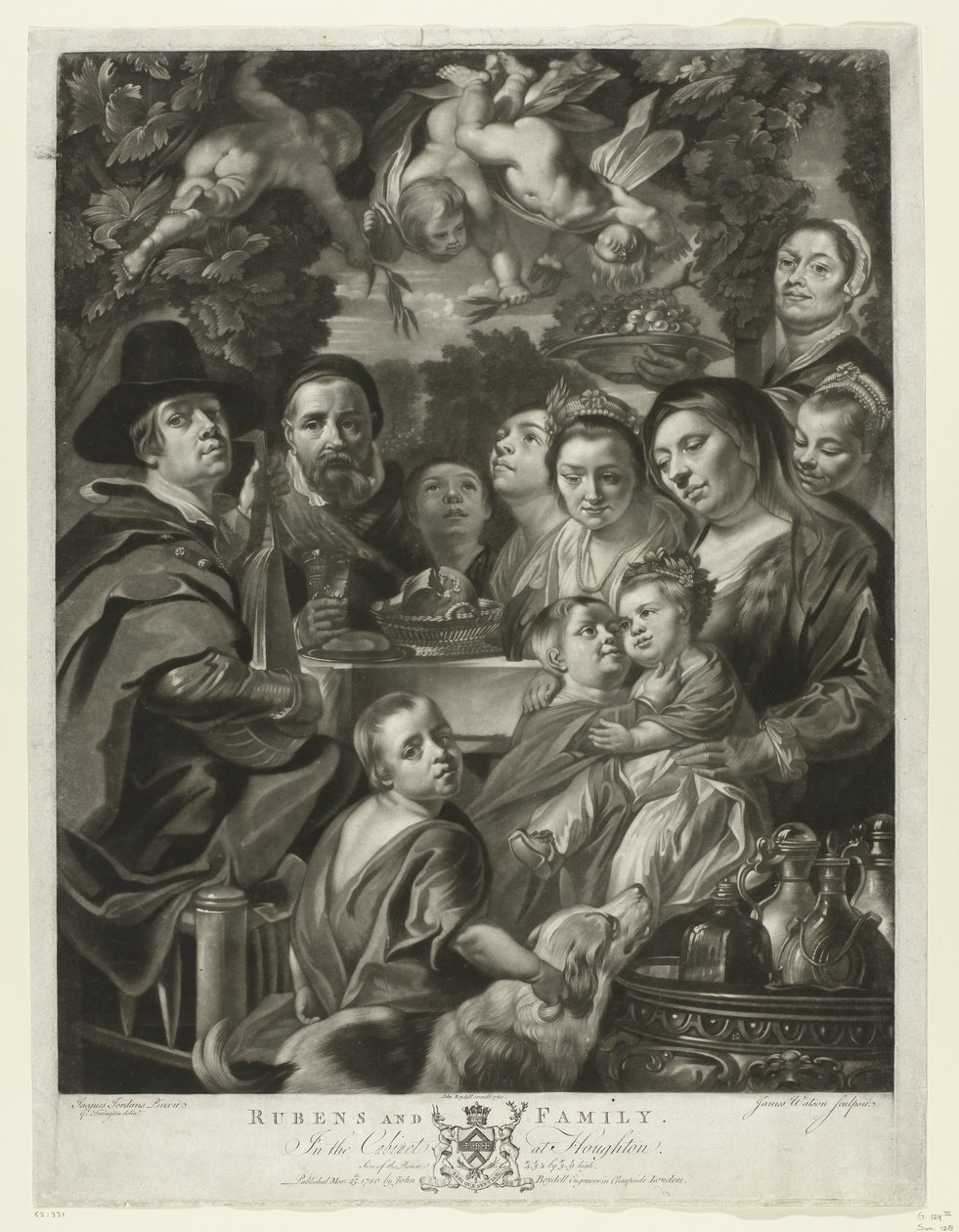 Portræt af Jacques Jordaens med sine forældre, brødre og søstre Rubens og familie (titel på objekt) Malerier fra The Houghton Gallery (serietitel) The Houghton Gallery (serietitel) af James Watson (prentmaker)