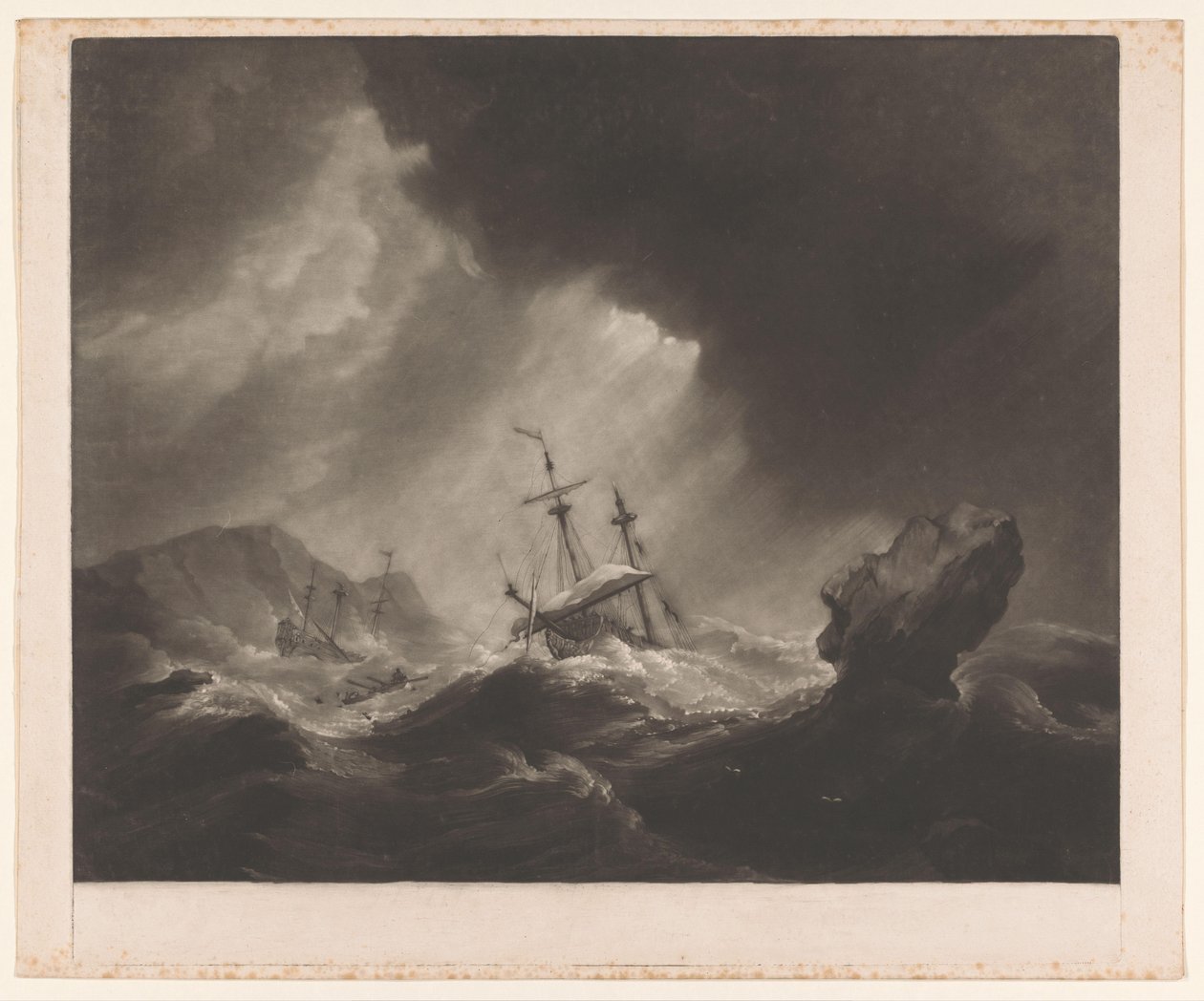 Storm på havet med skibbrud og synkende skib af James Watson (prentmaker)