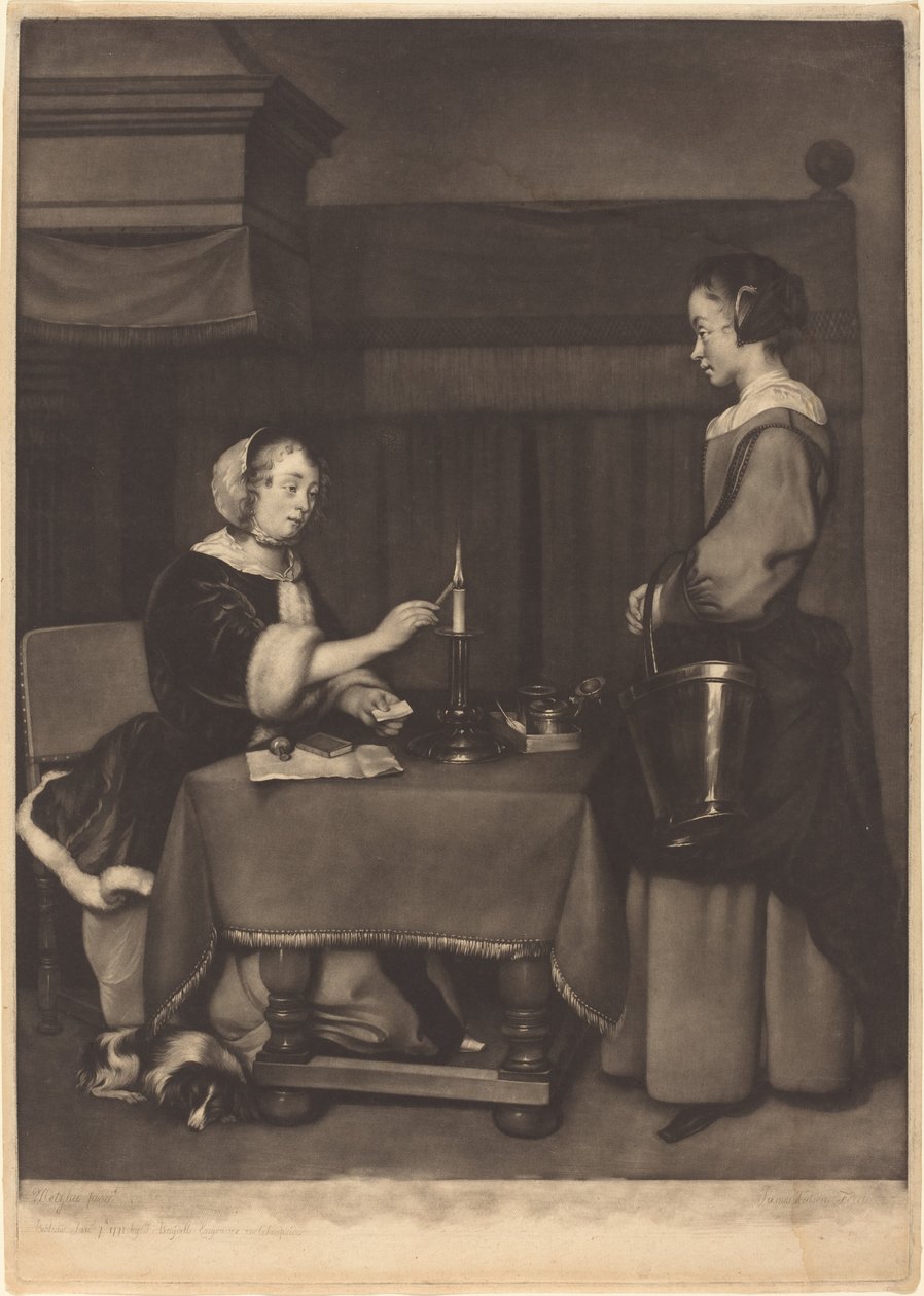 Den kvindelige korrespondent af James Watson after Gabriel Metsu