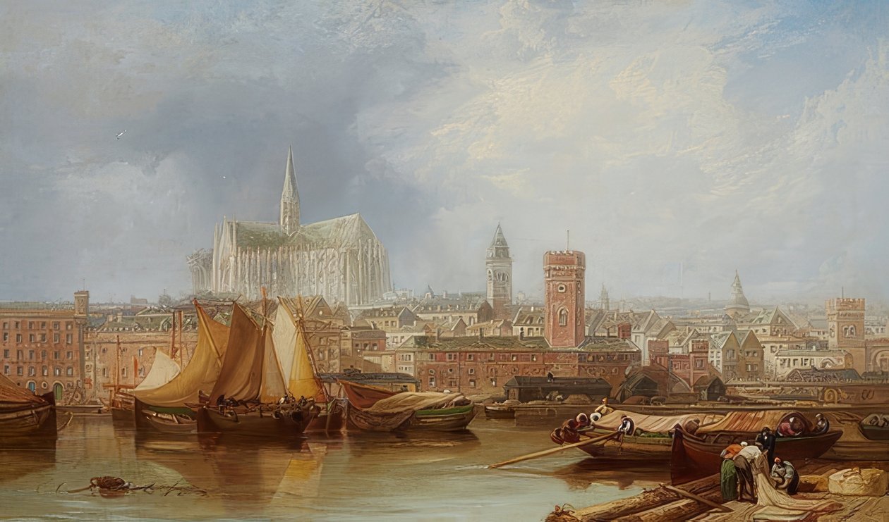 Udsigt over Köln med den ufærdige katedral af James Webb