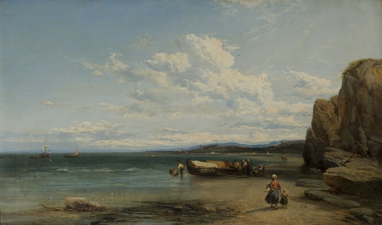 Kystscene med både, 1863 af James Webb