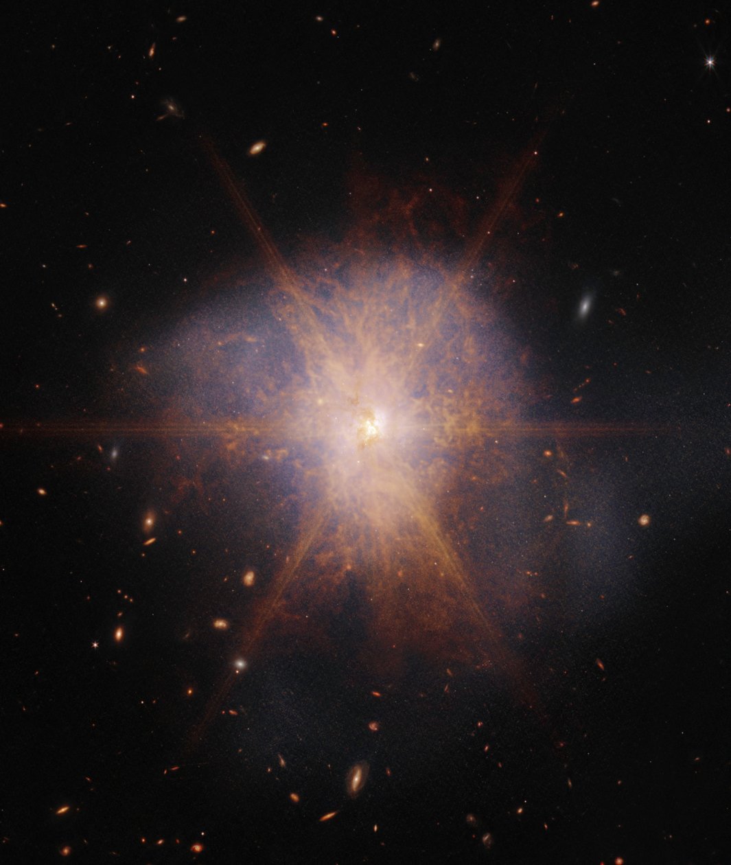 Arp 220 (NIRCam og MIRI billede) af James Webb Space Telescope (NASA)