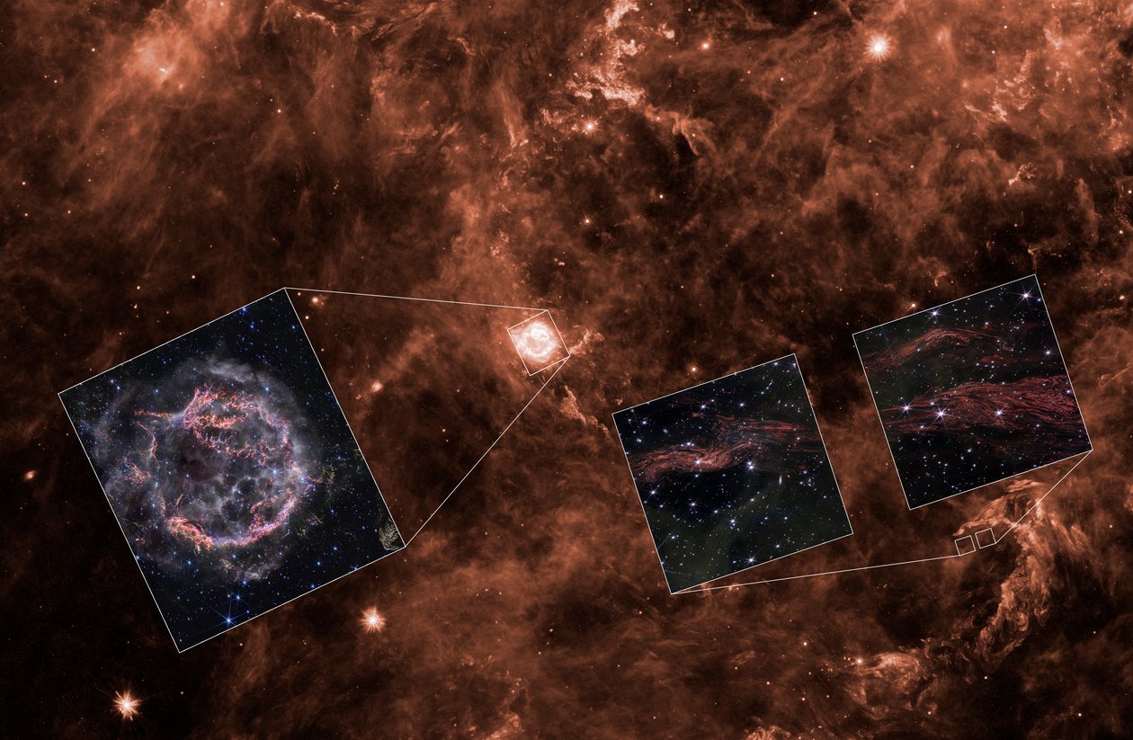 Cassiopeia A: Lysets ekko (Spitzer-sammenhæng) af James Webb Space Telescope (NASA)