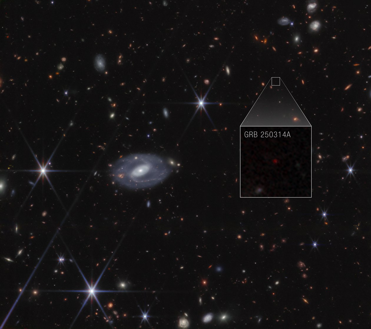 GRB 250314A – Udsnit (billede fra NIRCam) af James Webb Space Telescope (NASA)