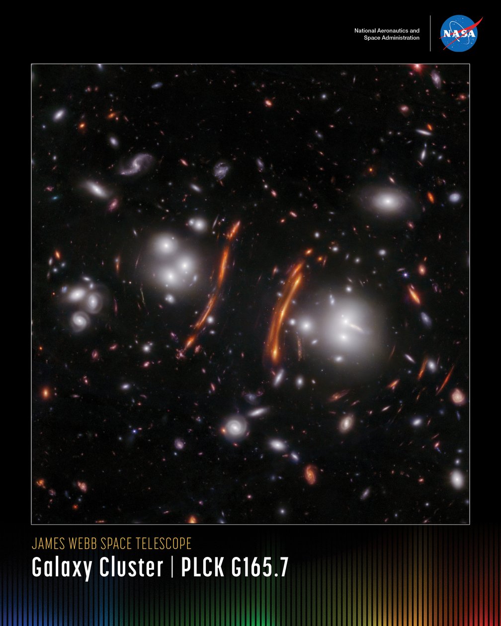 Galaxy Cluster PLCK G165.7 Mini-plakat af James Webb Space Telescope (NASA)