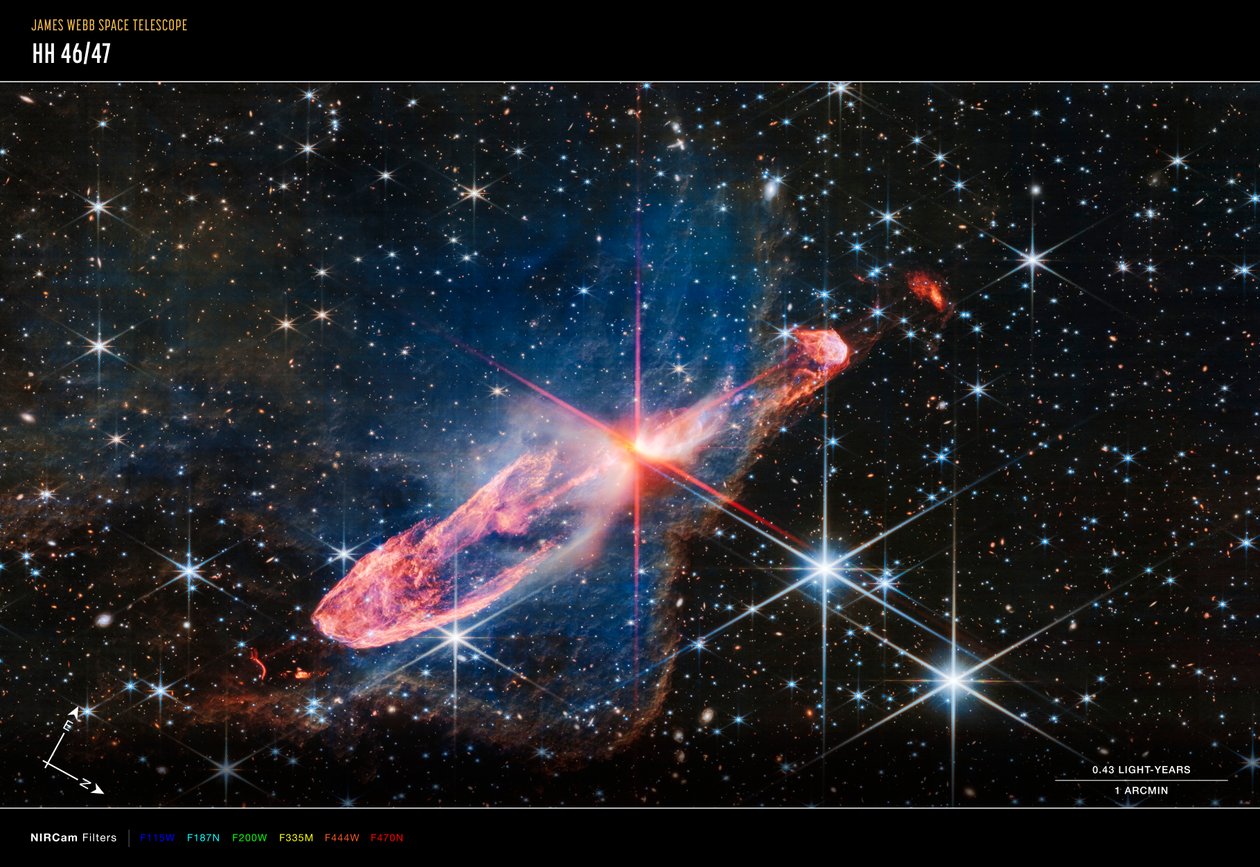 Herbig-Haro 46/47 (NIRCam Compass Image) af James Webb Space Telescope (NASA)