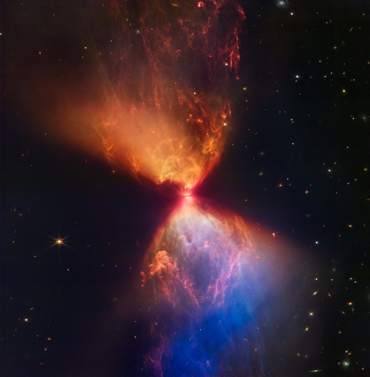 L1527 og Protostar (NIRCam-billede) af James Webb Space Telescope (NASA)