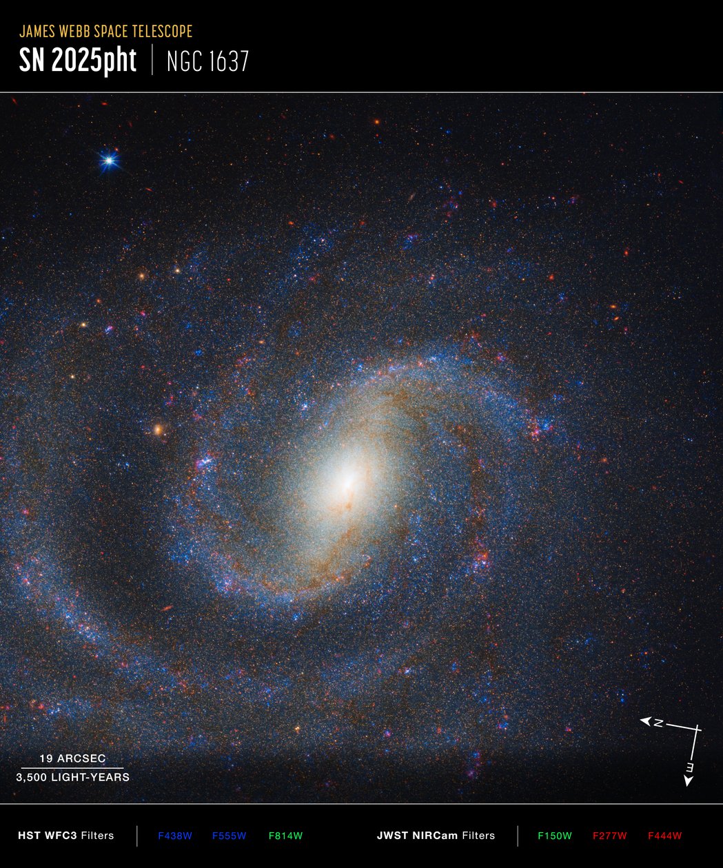 NGC 1637 – Kompasbillede af James Webb Space Telescope (NASA)