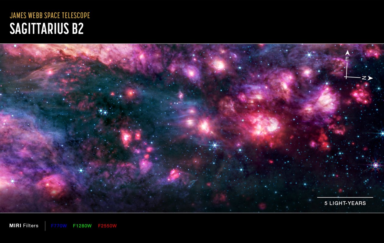 Sagittarius B2 (MIRI Compass-billede) af James Webb Space Telescope (NASA)