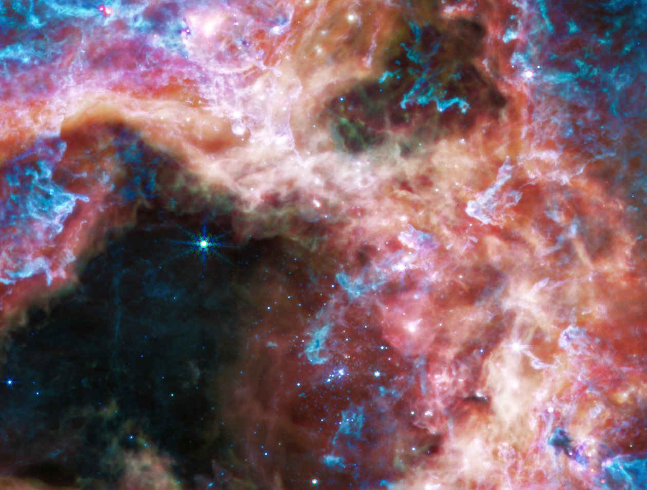 Taranteltågen (MIRI-billede) af James Webb Space Telescope (NASA)