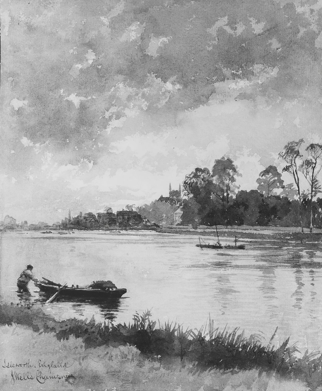 River Scene i England. af James Wells Champney