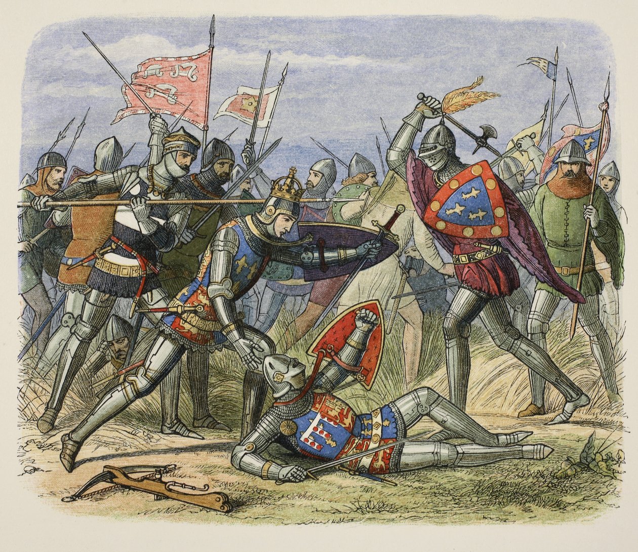Henry V angrebet af hertugen af Alencon på slagmarken, fra A Chronicle of England BC 55 til AD 1485, pub. London af James William Edmund Doyle
