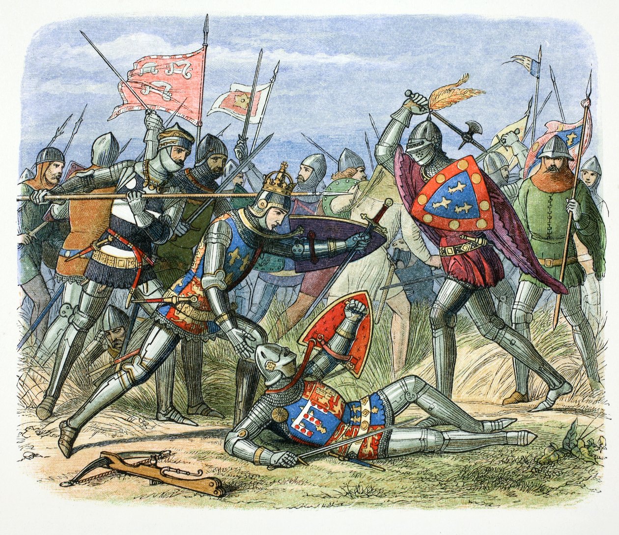 Henrik V af England angrebet af hertugen af Alencon i slaget ved Agincourt, 1415 1864 af James William Edmund Doyle