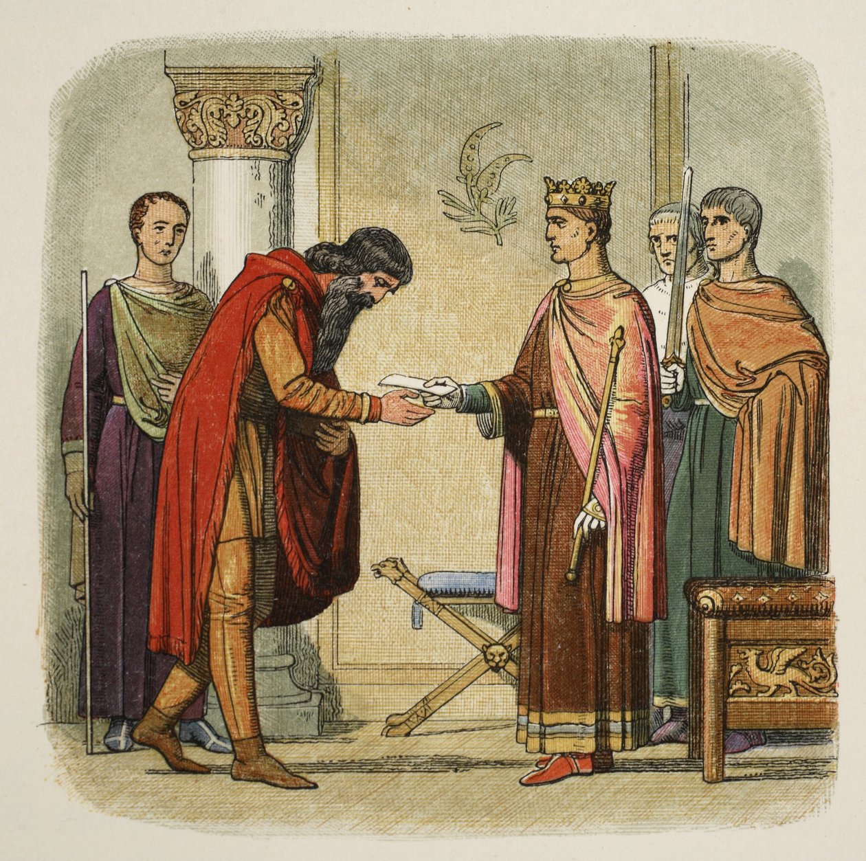 Henry autoriserer Dermod til at opkræve styrker, 1170, fra A Chronicle of England BC 55 til AD 1485, pub. London, 1863 af James William Edmund Doyle