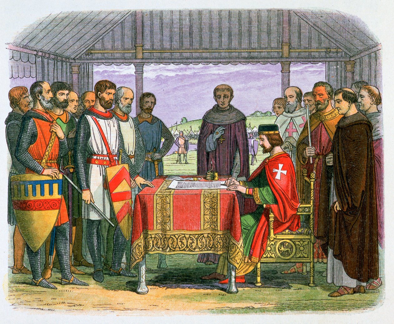 Illustration af Kong John underskriver Magna Carta, 1800-tallet af James William Edmund Doyle